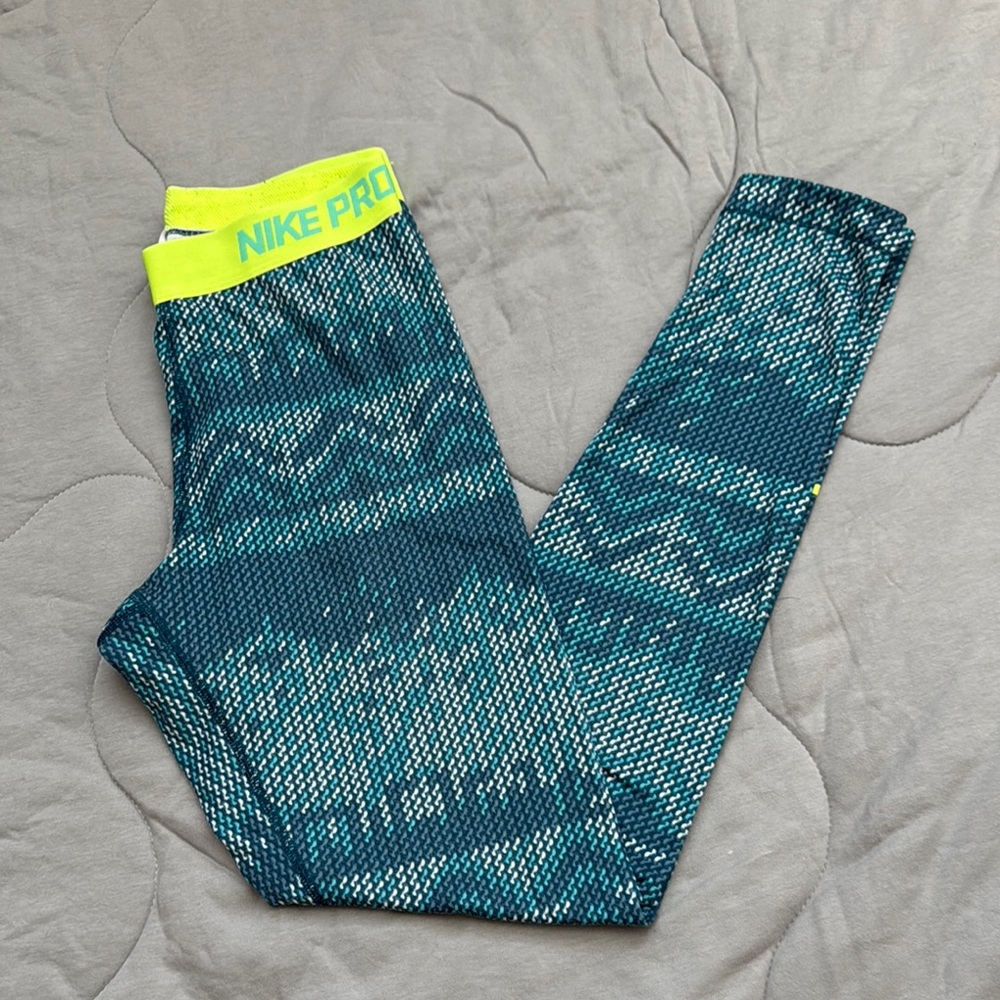 Nike Pro Teal and Yellow Leggings